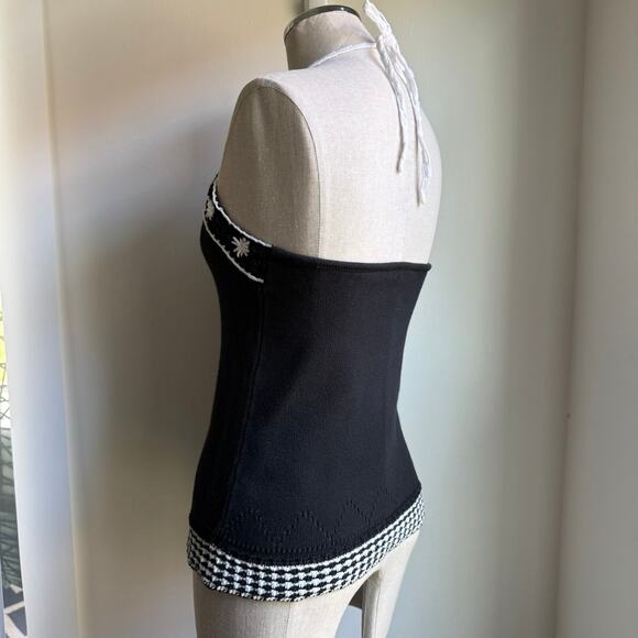 Ann Taylor LOFT Black White Sweater Knit Halter Top Boho Cotton Small - Picture 3 of 10